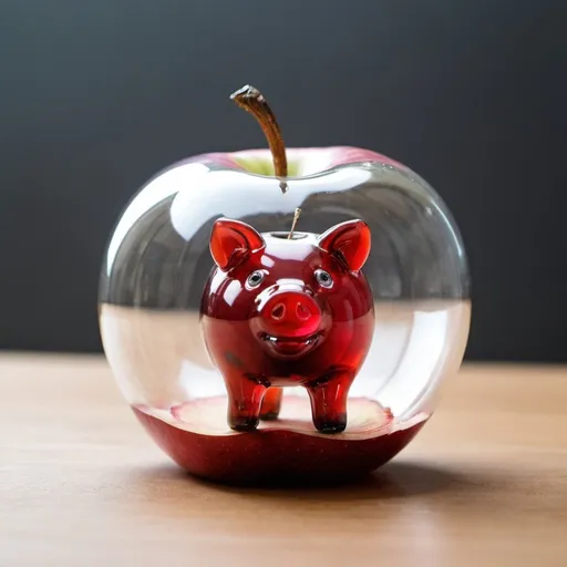 Prompt: Glass pig inside a glass apple