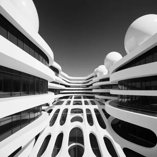 Prompt: Futuristic abstract architecture. UHD. Black and white 