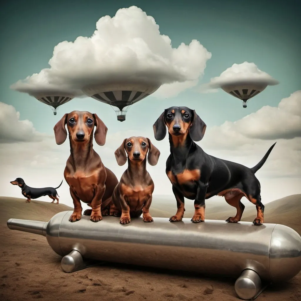 Prompt: Surreal landscape. Dachshunds. Surrealism 