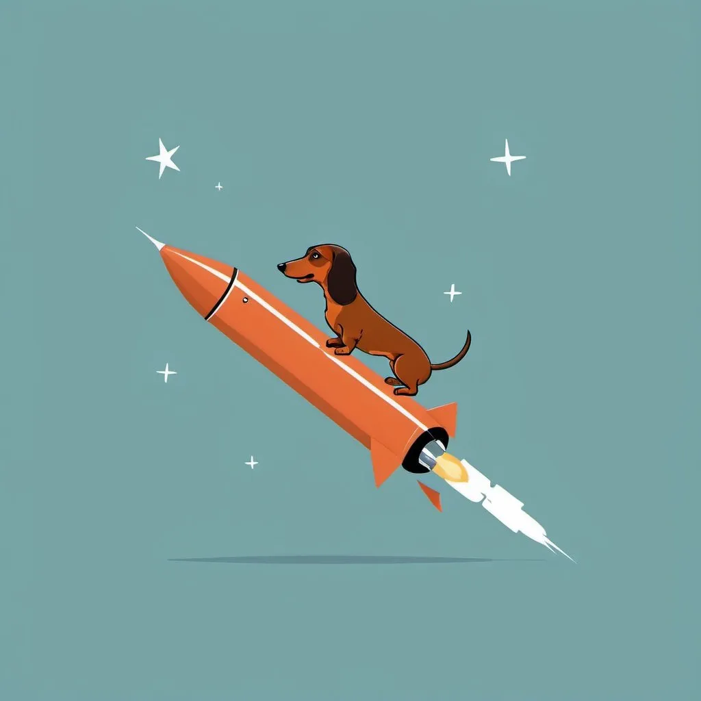 Prompt: Dachshund. Rocket. Minimalist. Illustrative. 