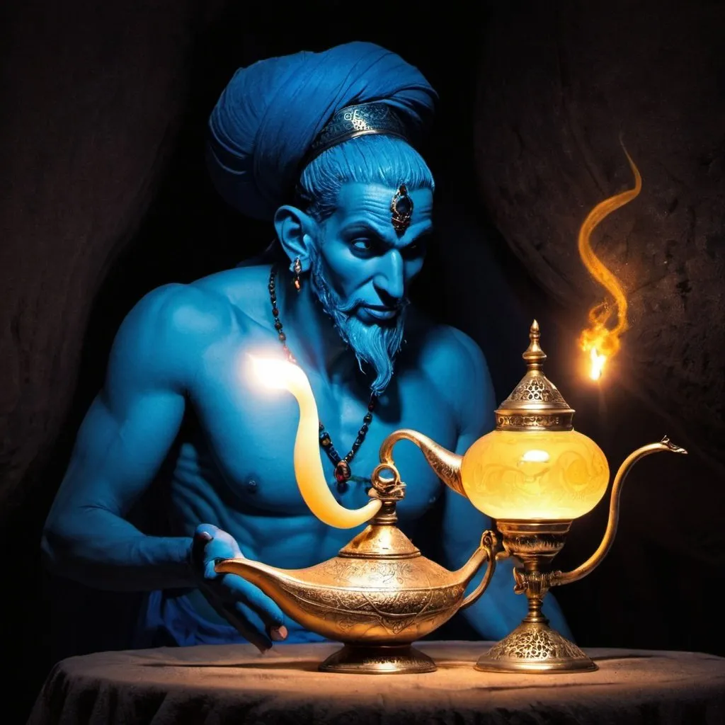 Prompt: Djinn and magic lamp. 