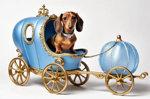 Prompt: Dachshund pulling Cinderella carriage. 