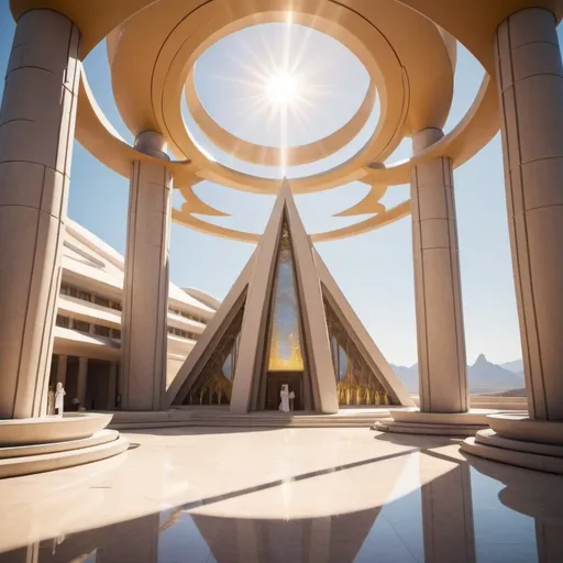 Prompt: Sun worshippers. Elegant Futuristic temple.  