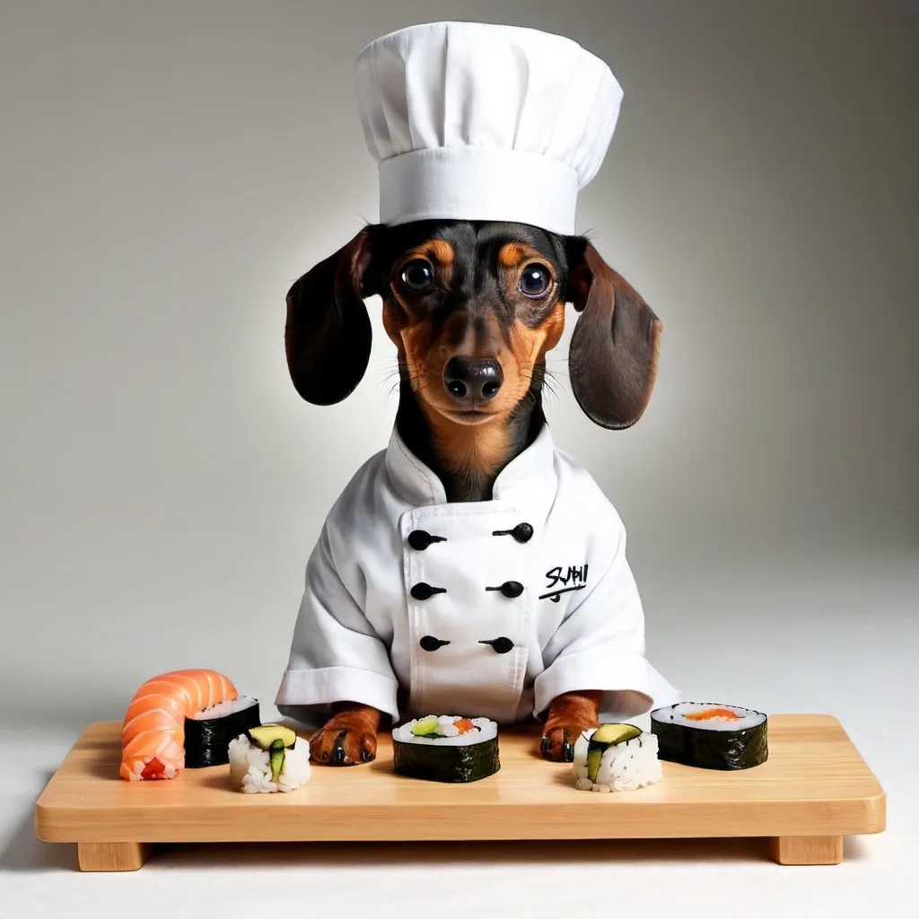 Prompt: Dachshund sushi chef 