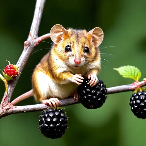 Prompt: Dormouse on blackberry branch