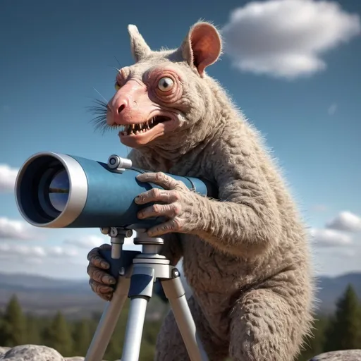 Prompt: Weird animal holding telescope. HDR. 8k. Photorealistic 