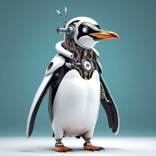 Prompt: Surreal cyborg penguin