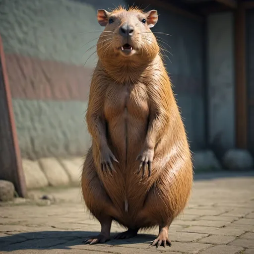 Prompt: Grotesque capybara woman. UHD. HDR. 8K. Photorealistic. Full length. Full body 