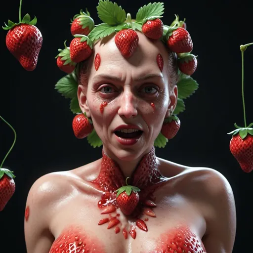 Prompt: Grotesque strawberry woman. Full body. 8K. UHD. photorealistic. Super detailed. 