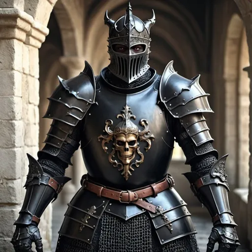 Prompt: Grotesque handsome black knight. UHD. HDR. 8K. Photorealistic. Full length. Full body 