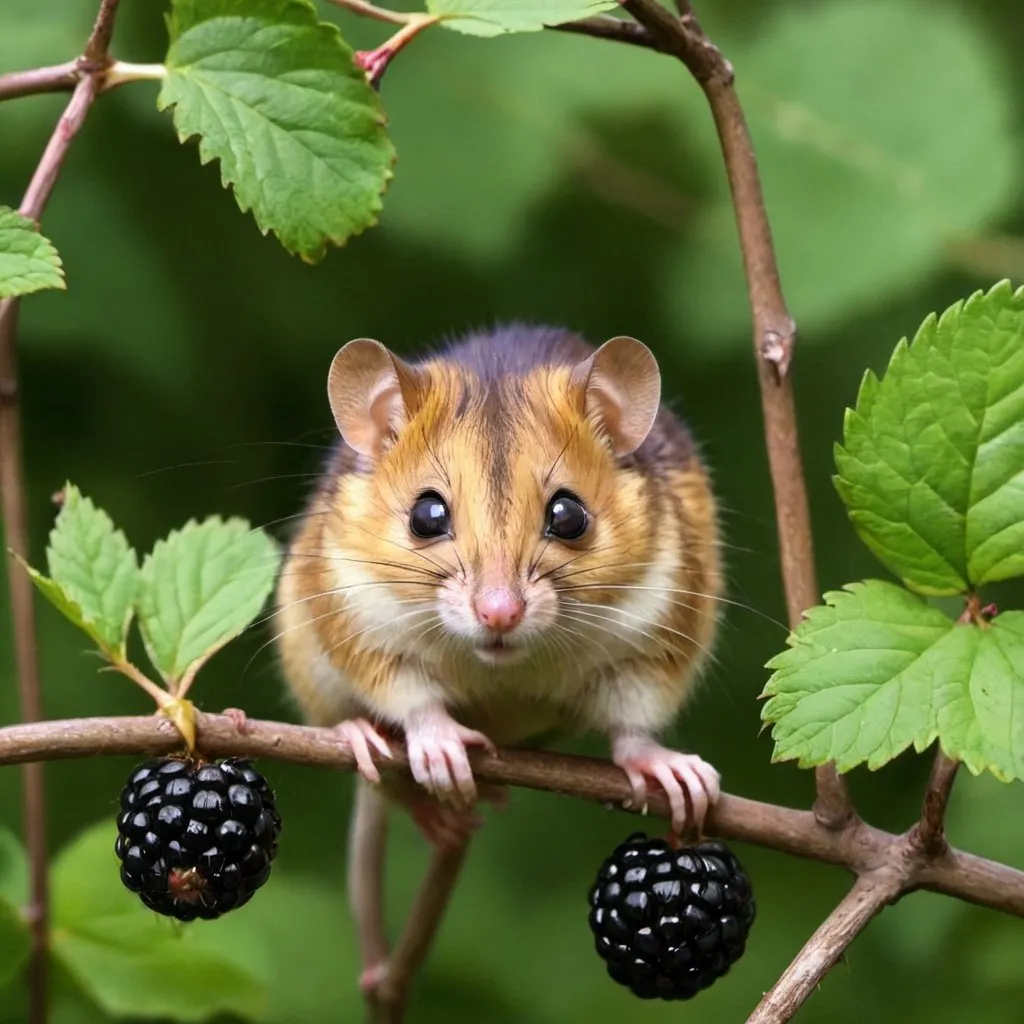 Prompt: Dormouse in blackberry bush