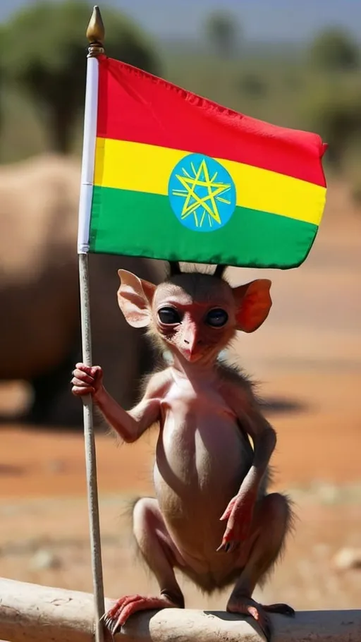 Prompt: Weird animal holding Ethiopian flag