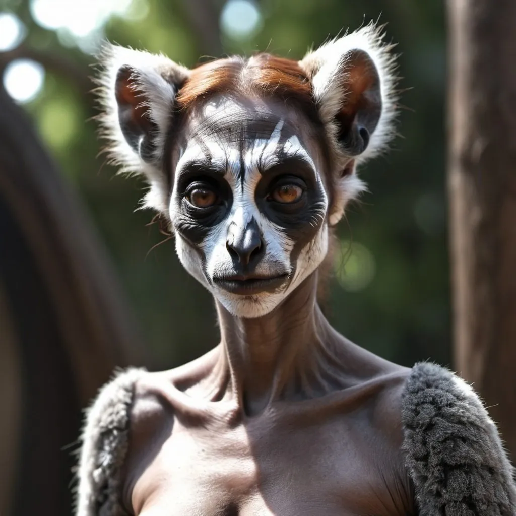 Prompt: Grotesque lemur woman. UHD. HDR. 8K. Photorealistic. Full length. Full body 