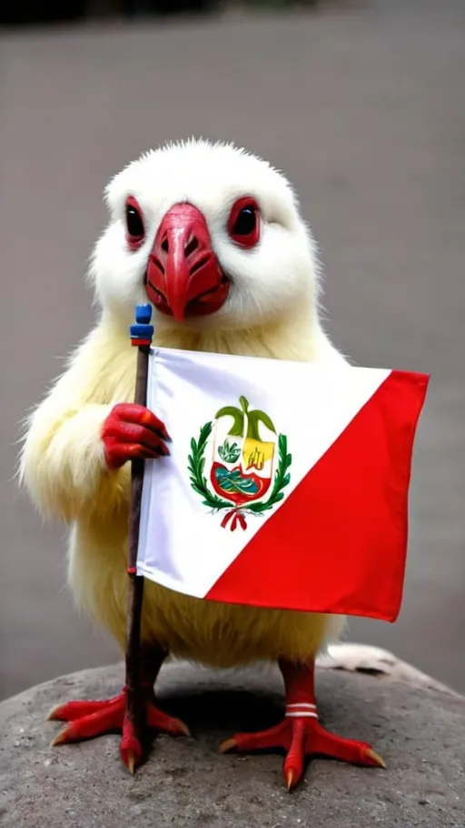 Prompt: Weird animal holding Peruvian flag