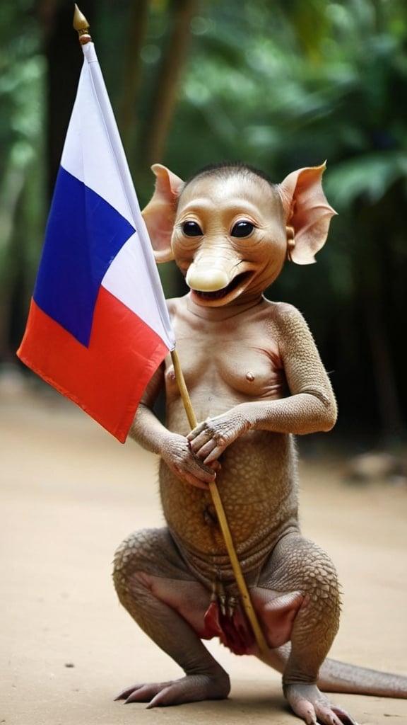 Prompt: Weird animal holding Thai flag