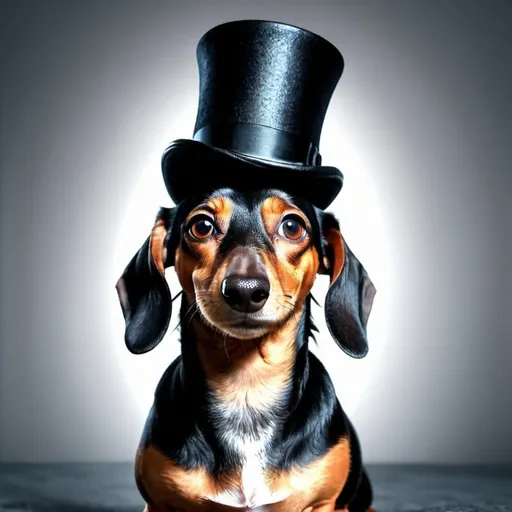 Prompt: Dachshund wearing top hat. HDR. UHD. 8K. Photorealistic 