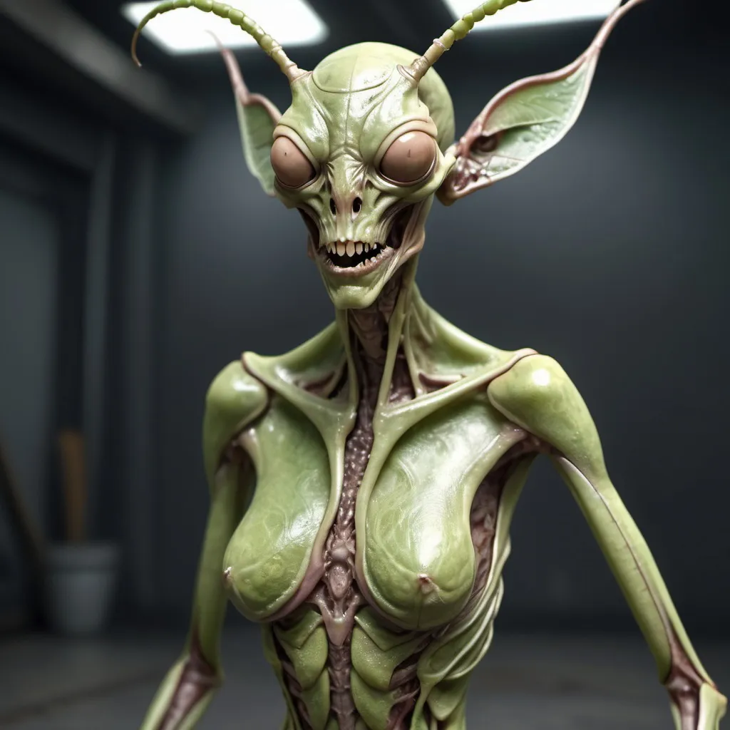 Prompt: Grotesque mantis woman. UHD. HDR. 8K. Photorealistic. Full length. Full body 