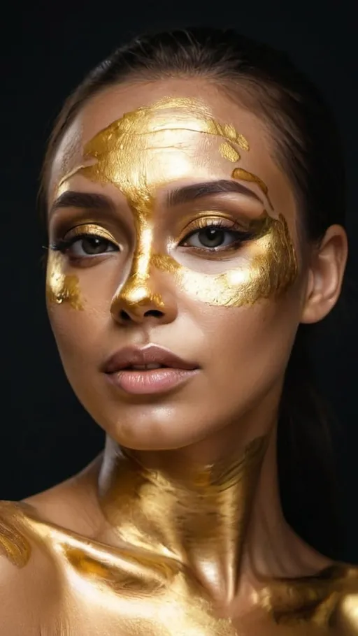 Prompt: Portrait of beautiful woman with gold skin 