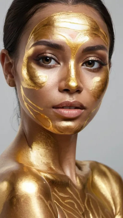 Prompt: Portrait of beautiful woman with gold skin 