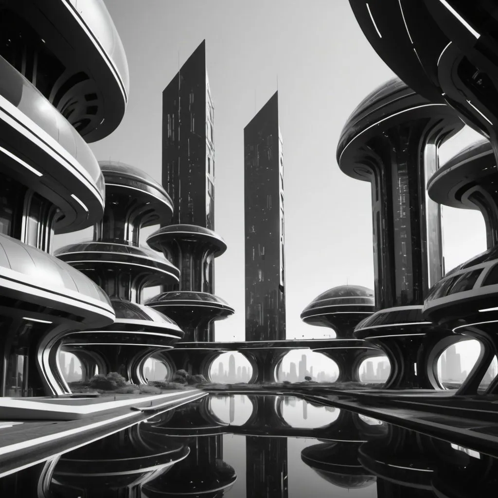 Prompt: 8K. UHD. Super detailed. Futuristic architecture. Black and white