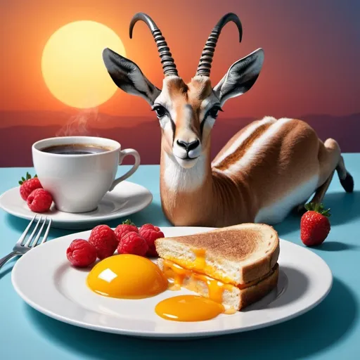 Prompt: Surreal breakfast. Gazelle