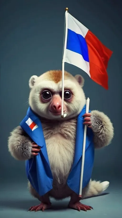 Prompt: Weird animal holding Russian flag