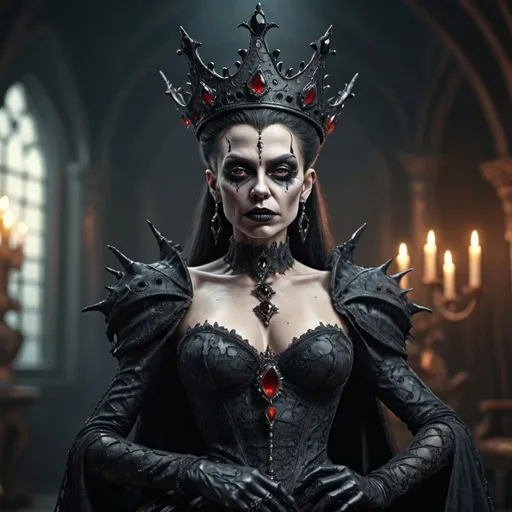 Prompt: Grotesque beautiful dark queen. UHD. HDR. 8K. Photorealistic. Full length. Full body 