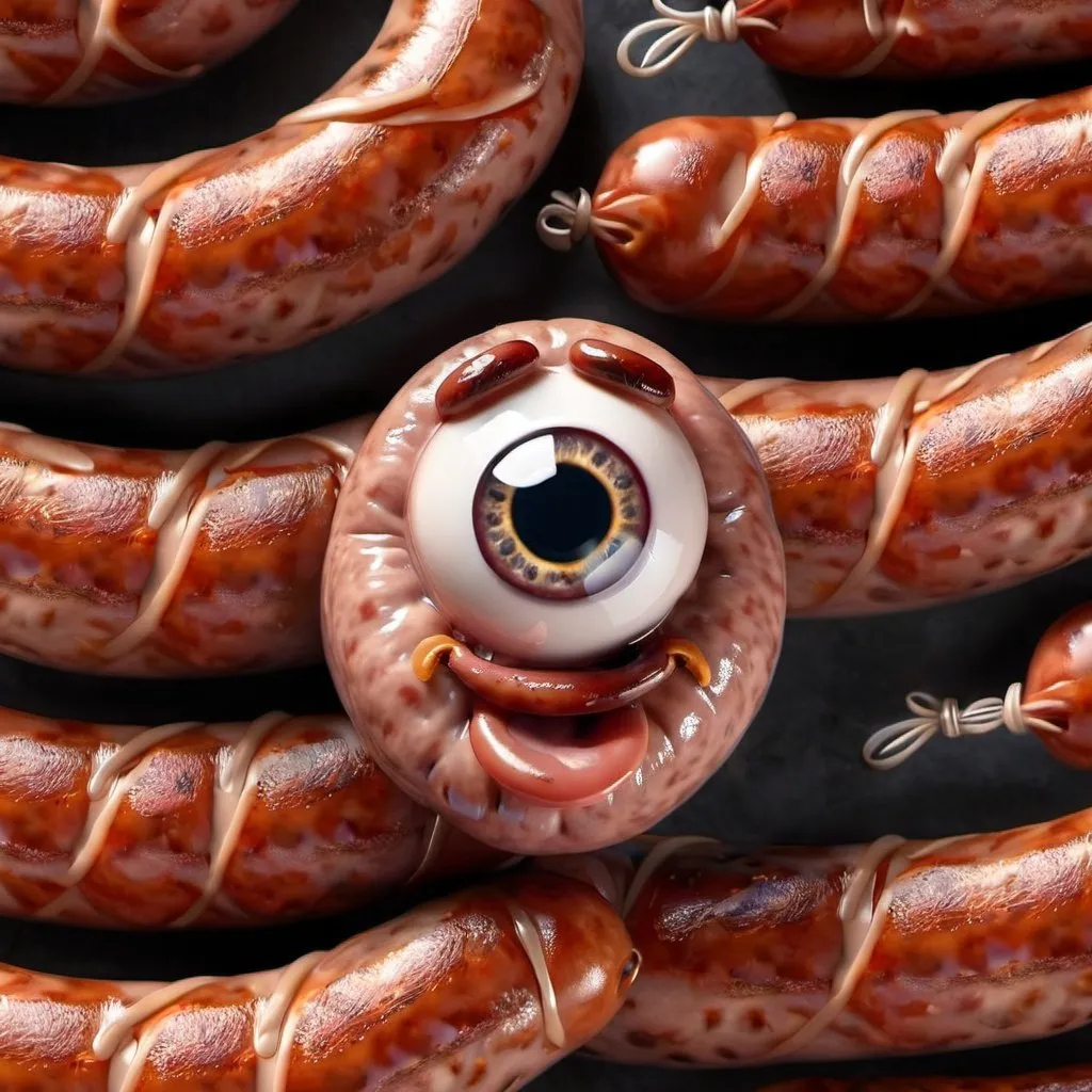 Prompt: Sausage with eyes. Photorealistic 