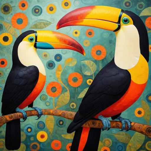 Prompt: Surreal toucans. Style of Klimt. 