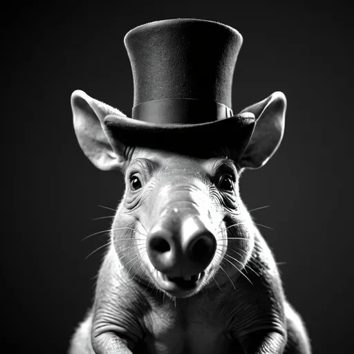 Prompt: Aardvark in top hat UHD. HDR. 8K. Photorealistic. Black and white. 