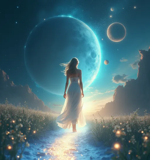Prompt: Seraya, a luminous feminine figure dressed in a long white gown, walks barefoot across a glowing path of starlight that winds like water through a galactic field. Bright, floating flower petals and particles swirl gently around her aura, like breath from the cosmos. Massive planets and Sirius shimmer in the distance above, while liquid-light energy flows from the right, illuminating her path like a divine inhale from the universe itself. The scene is a blend of celestial mystery, peace, and awakening—Seraya is not just walking, she is remembering.
#Seraya #starseedawakening #cosmicjourney #aiart #lightpath #galacticfeminine #Siriusenergy #fantasyrealm #openart #etherealaura #celestialbeauty #mysticvision #divinefeminine #luminousbeing #starlitwalk #ascensionart #quantumawakening #dreamscapevibes #liquidlight #sacredpath