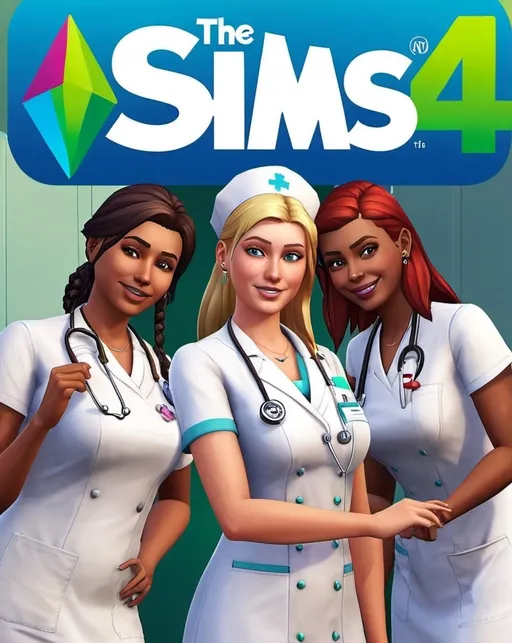 Prompt: The sims 4 cover with nurses