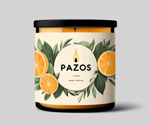 Prompt: Make me a logo for a candle brand with the name Pazos. Containing a mix of earth, citrus and plants elements. The end product must deliver a fresh and organic impression