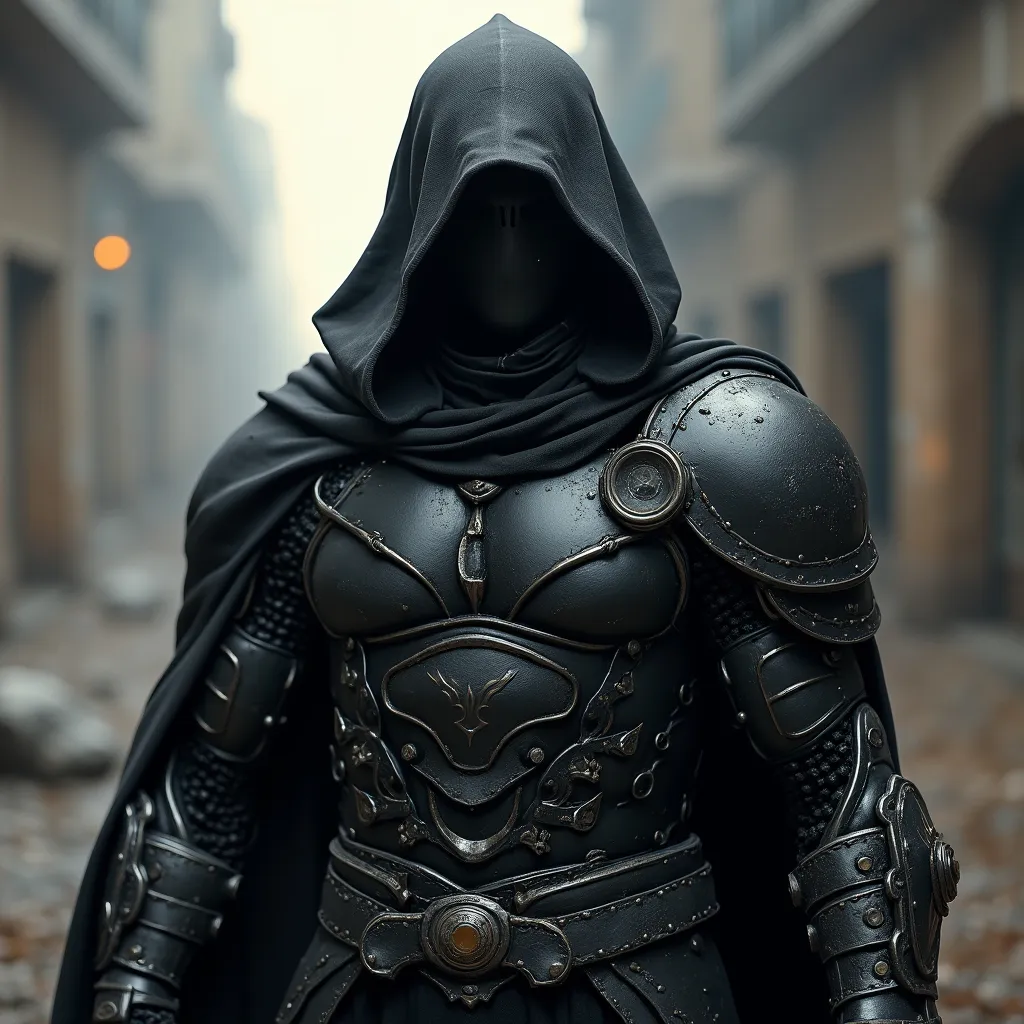 Prompt: Warrior, Fighter, Futuristic, in black, scary

