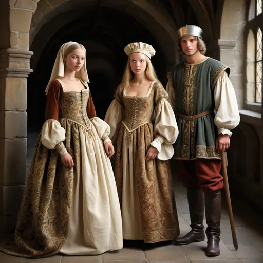 Prompt: Middle Ages The Middle Ages witnessed a great development in traditional costumes, as they became a reflection of social class and profession. Luxurious and decorated clothes appeared for aristocrats, while the clothes of peasants and workers were simpler.