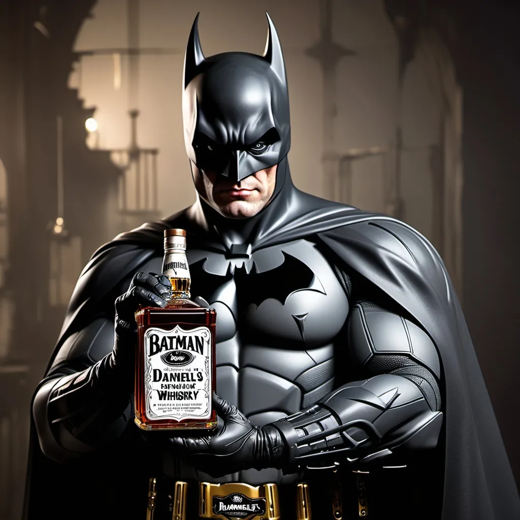 Prompt: batman holding jack Daniel's whiskey