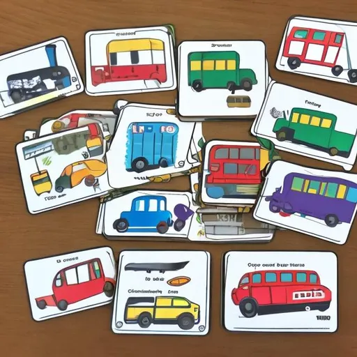 Prompt: flashcards for teaching transportation vocabulary