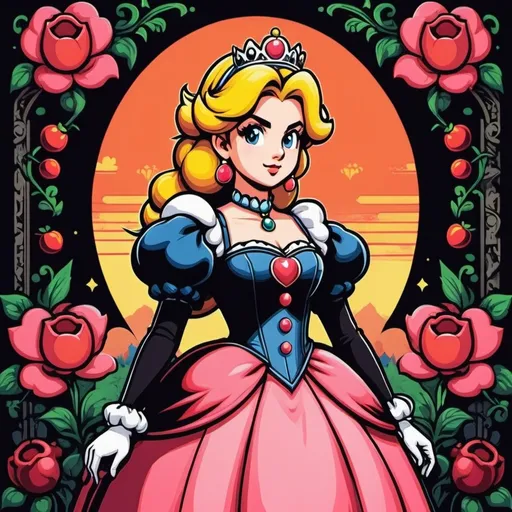 Prompt: Princess peach but gothic in retro game art style