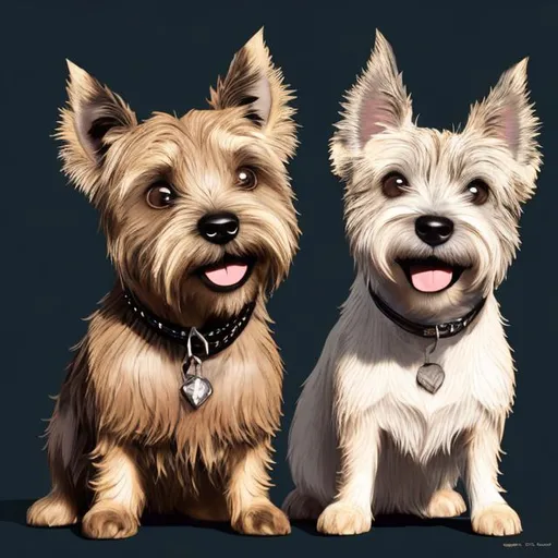 Prompt: cairn terrier and jack russell waiting for photo, digital illustration, detailed fur with warm reflections, with soft natural lighting, best quality, highres, ultra-detailed, digital illustration, playful, warm tones, detailed eyes, adorable, professional, soft natural lighting