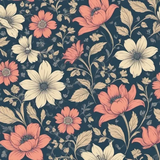 Prompt: creat a floral seamless pattern with 7 colors with chintz feel
