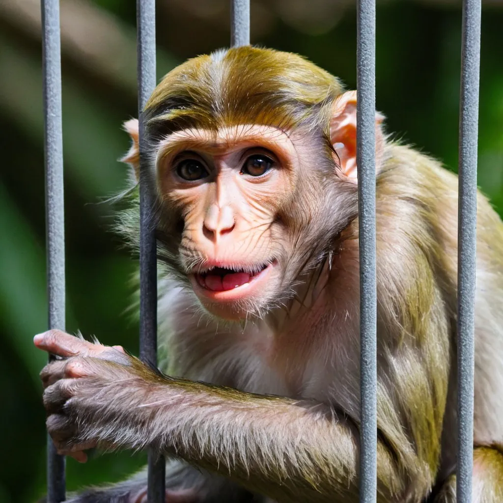 Prompt: Encaged monkey