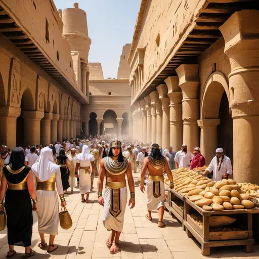 Prompt: beautiful old egyptian city , old palaces, nile river, Egyptian people  in old costume in the market