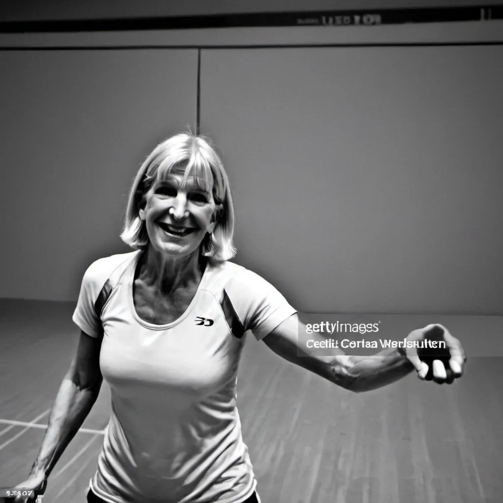 Prompt: two people playing the sport squash
