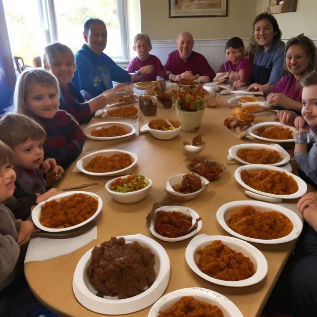 Prompt: family meal where everyone is eating poop