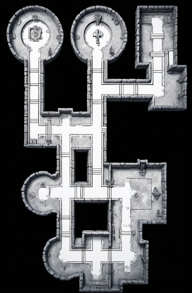 Prompt: A dark and labyrinthine dungeon with traps and treasures