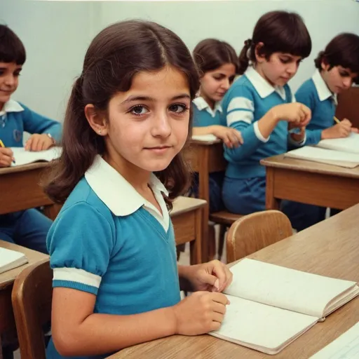 Prompt: Student at turkey primaryschool the 70’s