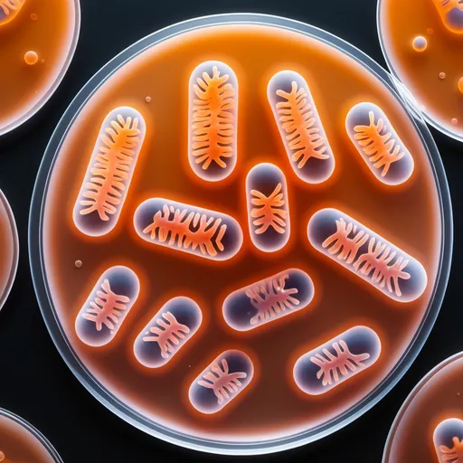 Prompt: A photorealistic picture of pure culture bacteria on an agar plate. The colonies should be orange.