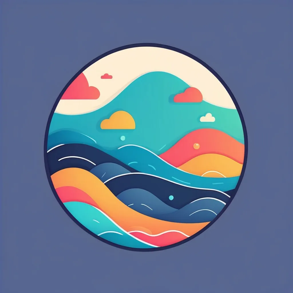 Prompt: illustration for a round logo, flat design,simple shapes, vector, colorful,2D, cute cartoon characters, waves in circle