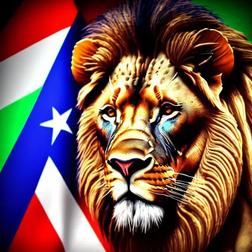 Prompt: Realistic digital painting of a majestic lion, mathematical equations floating around, vibrant colors of the Puerto Rican flag integrated into the scene, high resolution, detailed fur, mathematical theme, realistic, vibrant colors, Puerto Rican flag, professional, atmospheric lighting