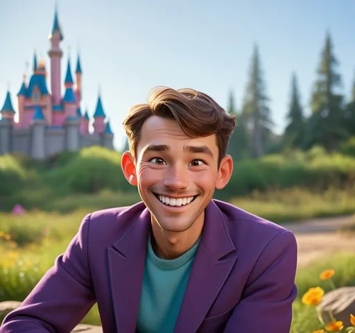 Prompt: Disney style (remind his face as mush as possible) happy smile, vibrant colors, sunny